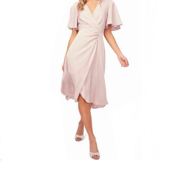 ASTR the Label Delaney Faux Wrap Flutter Sleeve Dress - Picture 1 of 7